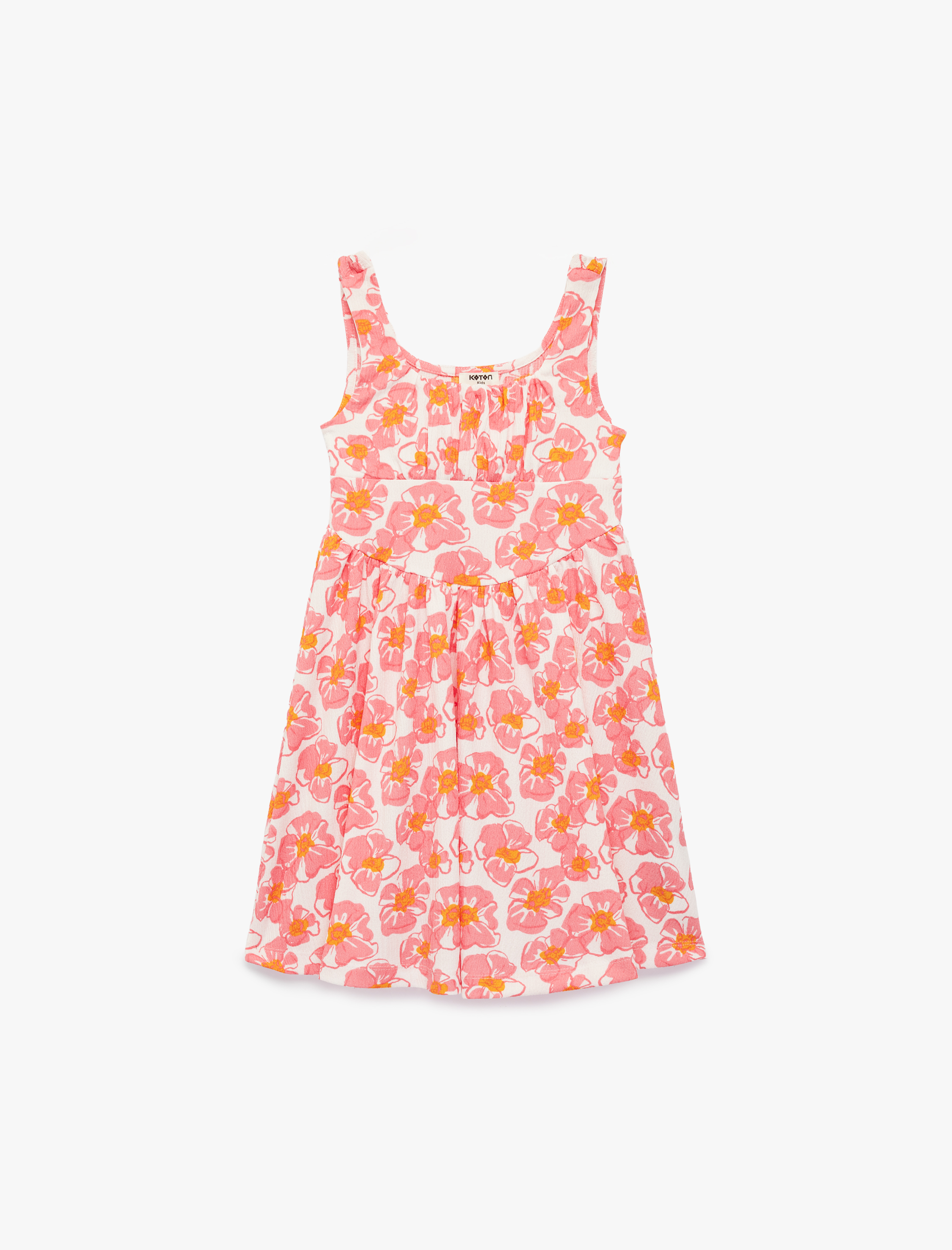  Kız Çocuk Yuvarlak Yaka Askılı Çiçekli Elbise