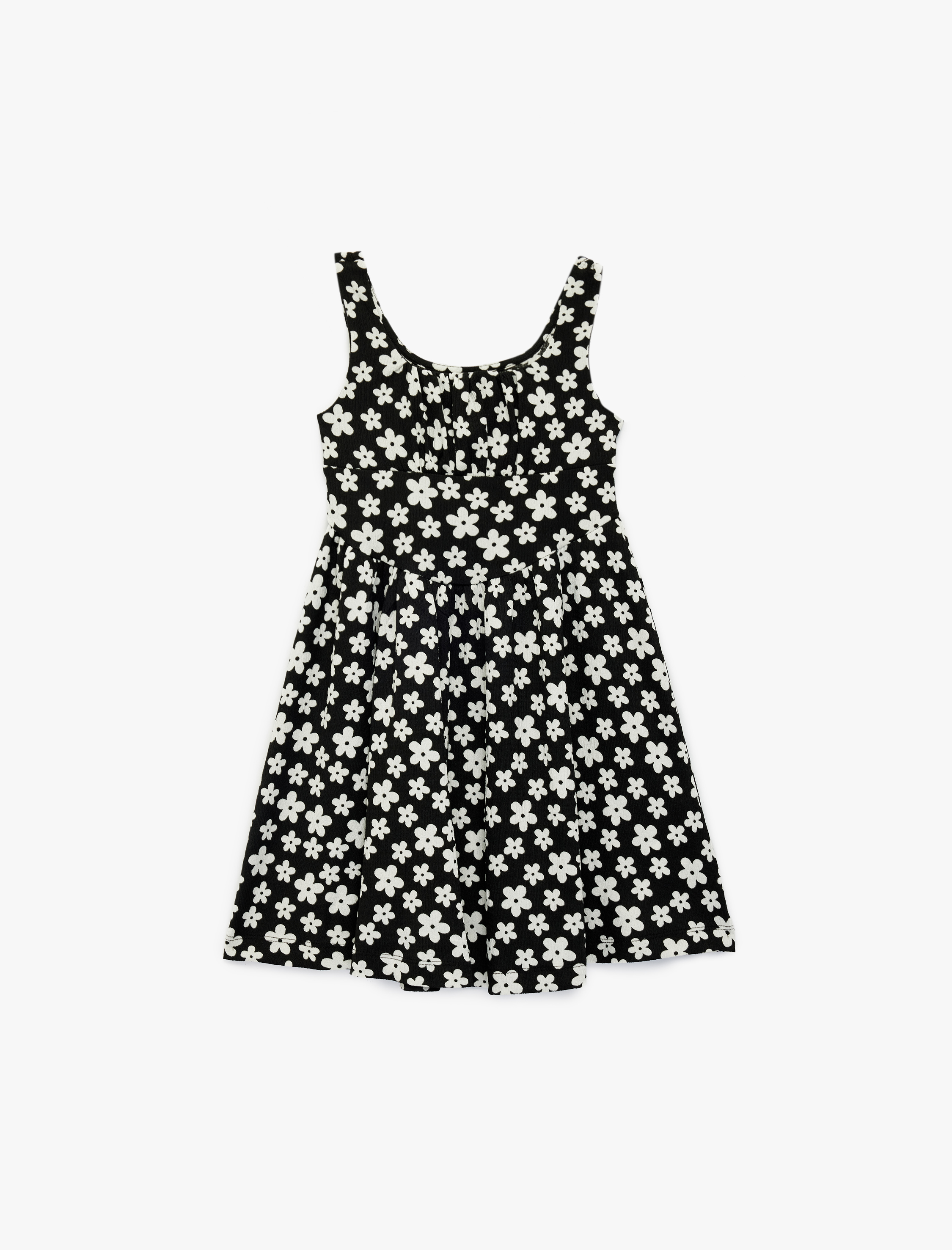  Kız Çocuk Yuvarlak Yaka Askılı Çiçekli Elbise