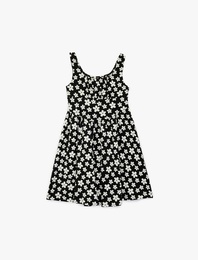 Yuvarlak Yaka Askılı Çiçekli Elbise