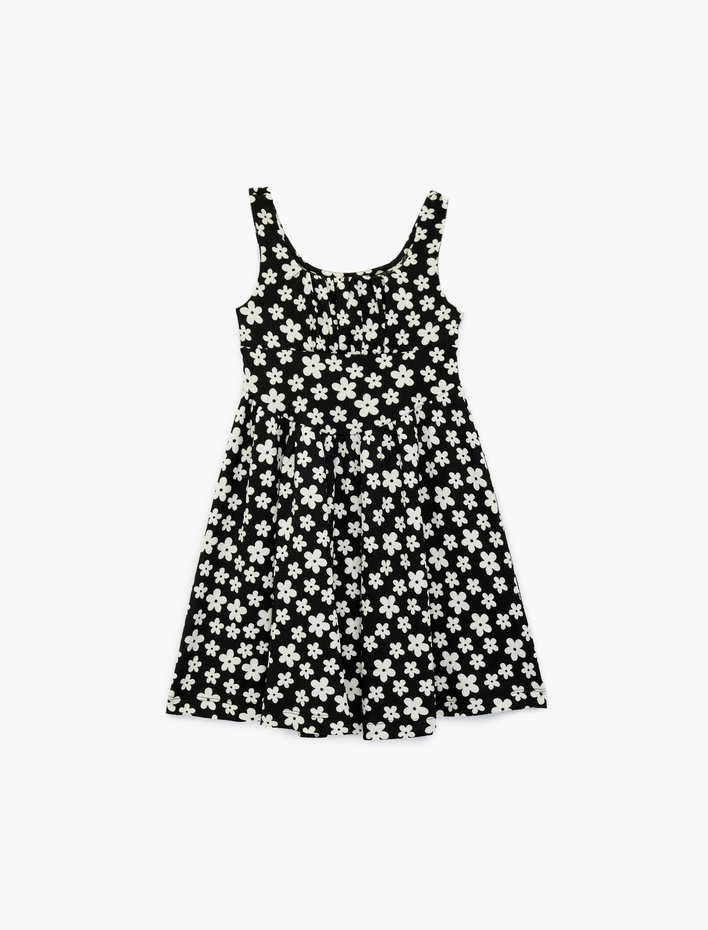 Kız Çocuk Yuvarlak Yaka Askılı Çiçekli Elbise