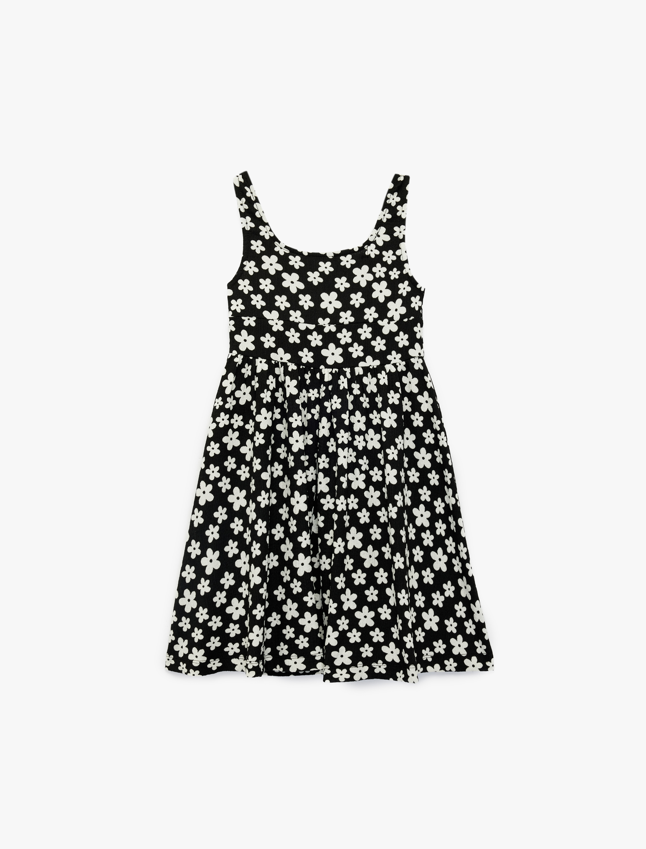  Kız Çocuk Yuvarlak Yaka Askılı Çiçekli Elbise