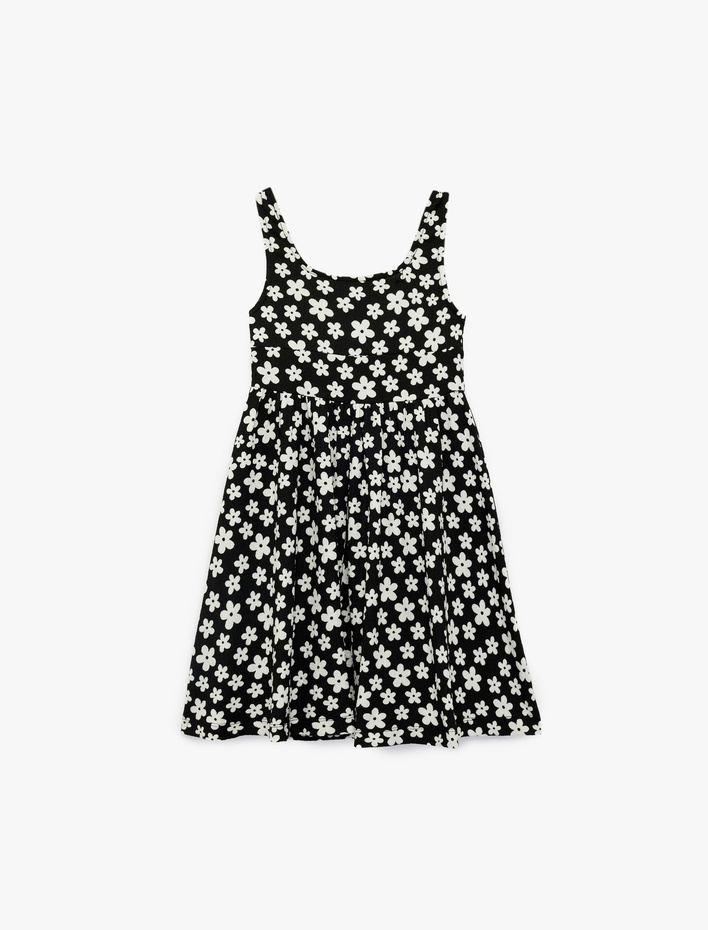 Kız Çocuk Yuvarlak Yaka Askılı Çiçekli Elbise