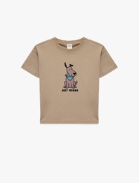 Köpek Baskılı Kısa Kollu Bisiklet Yaka Pamuklu Oversize Tişört