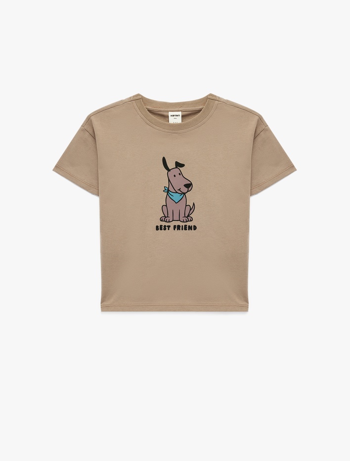 Erkek Bebek Köpek Baskılı Kısa Kollu Bisiklet Yaka Pamuklu Oversize Tişört