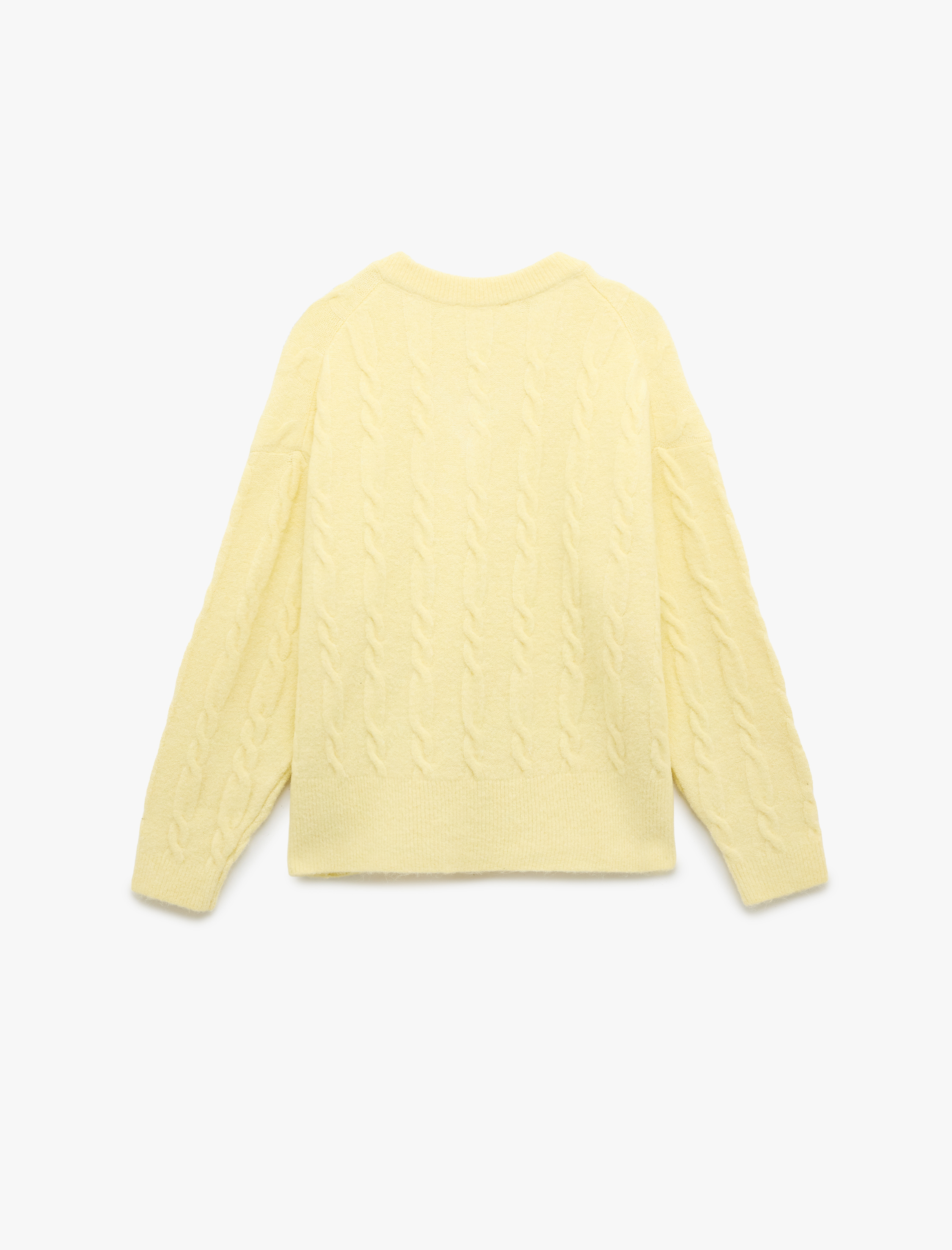   Uzun Kollu V Yaka Saç Örgülü Oversize Kazak