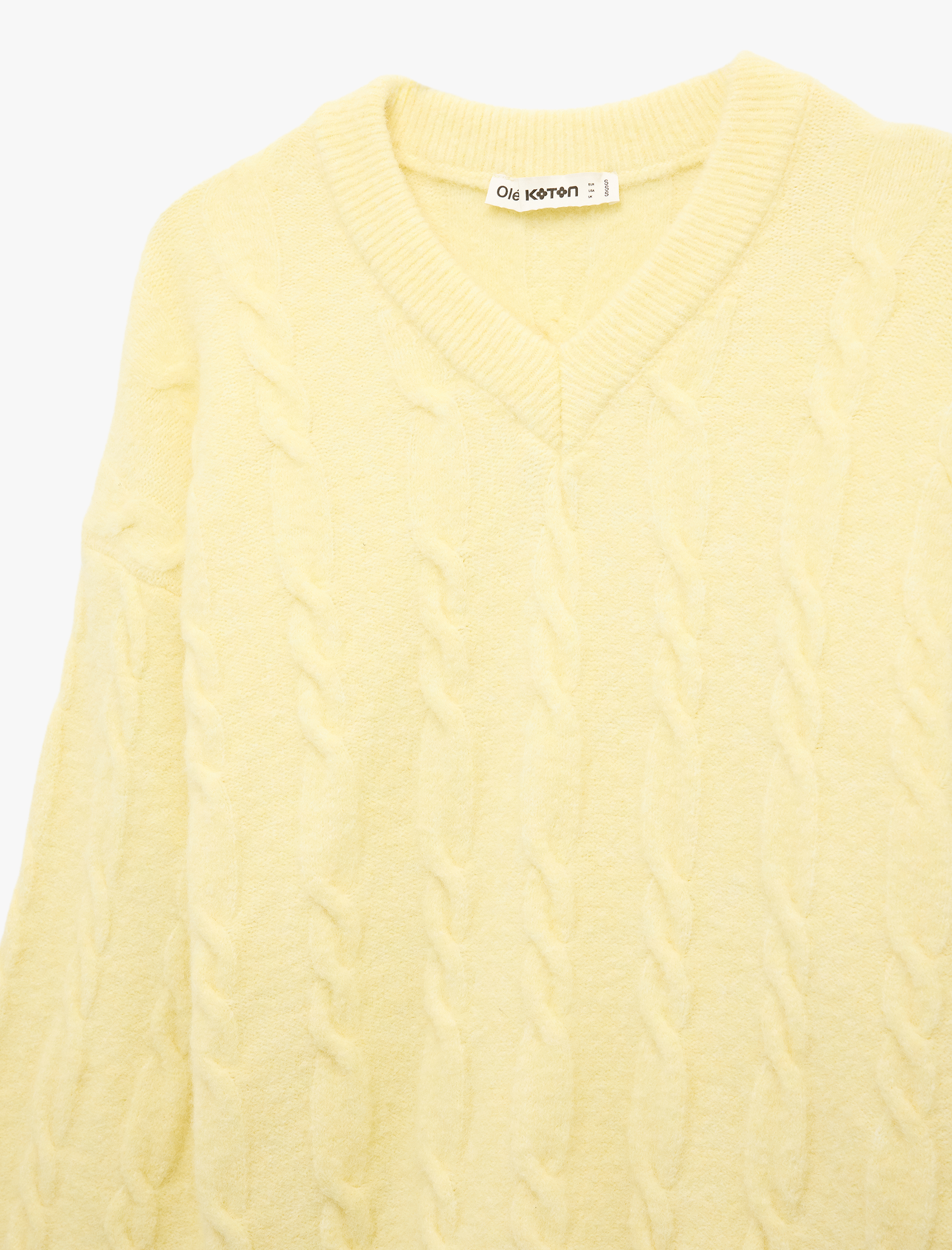   Uzun Kollu V Yaka Saç Örgülü Oversize Kazak