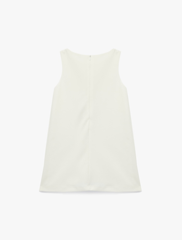 Kız Çocuk Kolsuz Bisiklet Yaka Çiçek Aplike Detaylı Elbise