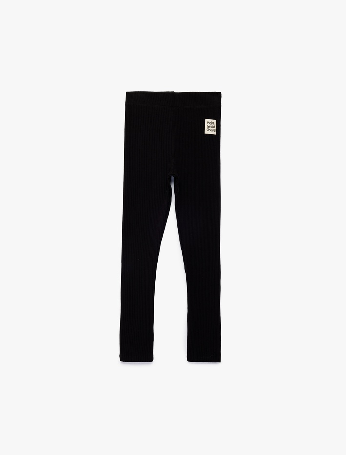 Kız Çocuk Beli Lastikli Ribanalı Pamuklu Tayt