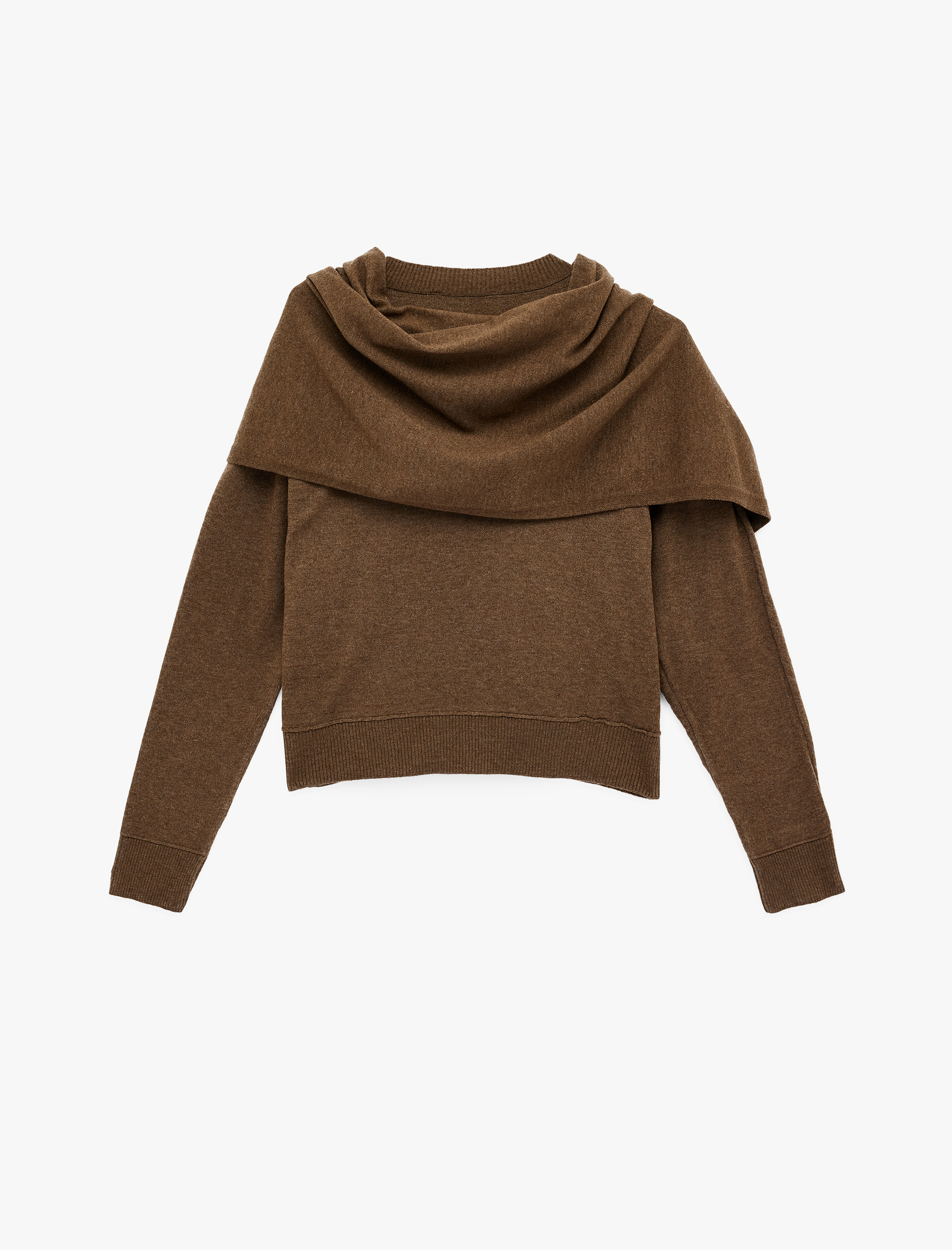   Uzun Kollu Yuvarlak Şal Yaka Triko Kazak