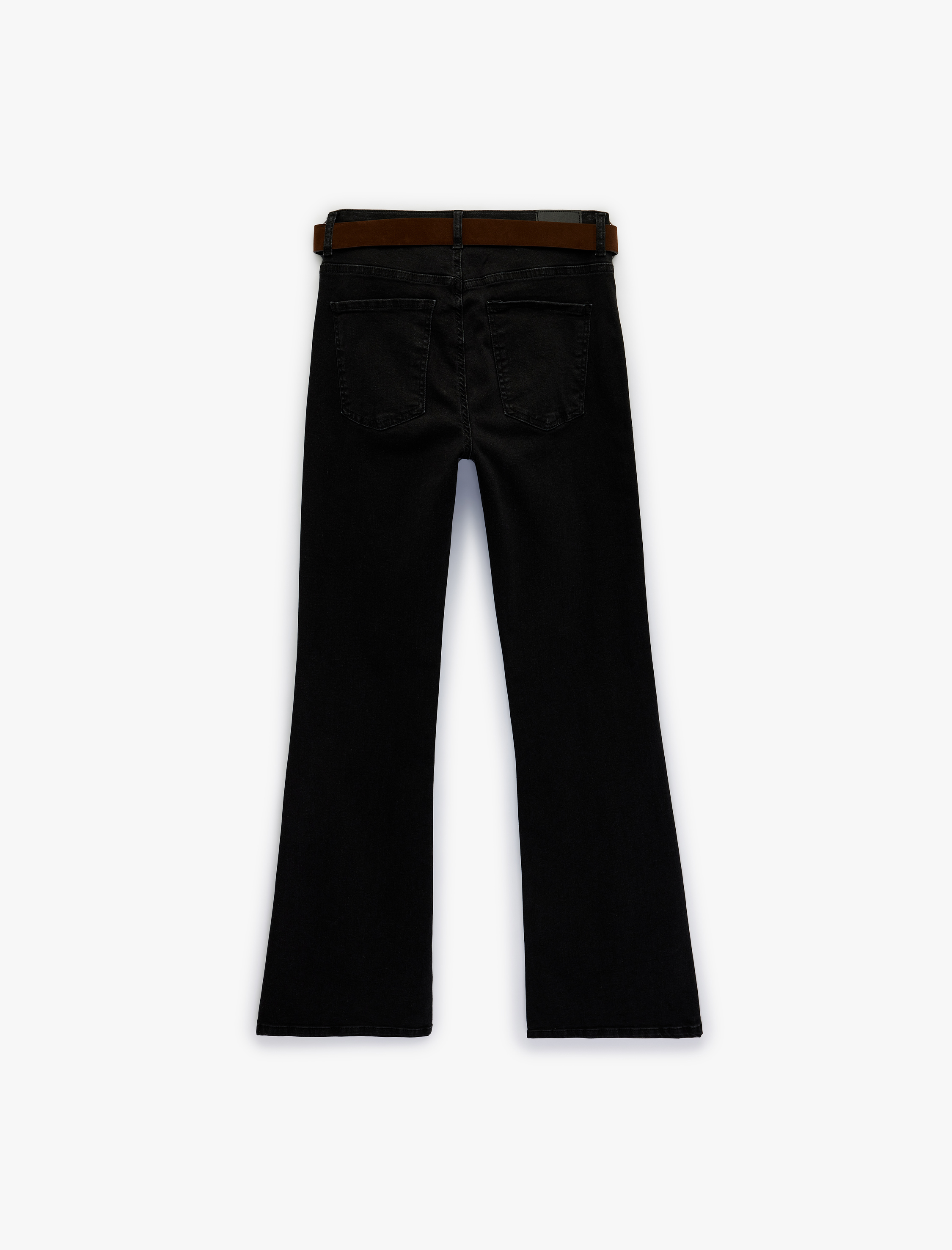   Dar Kesim Kemerli Düğmeli İspanyol Paça Denim Pantolon - Flare Jeans