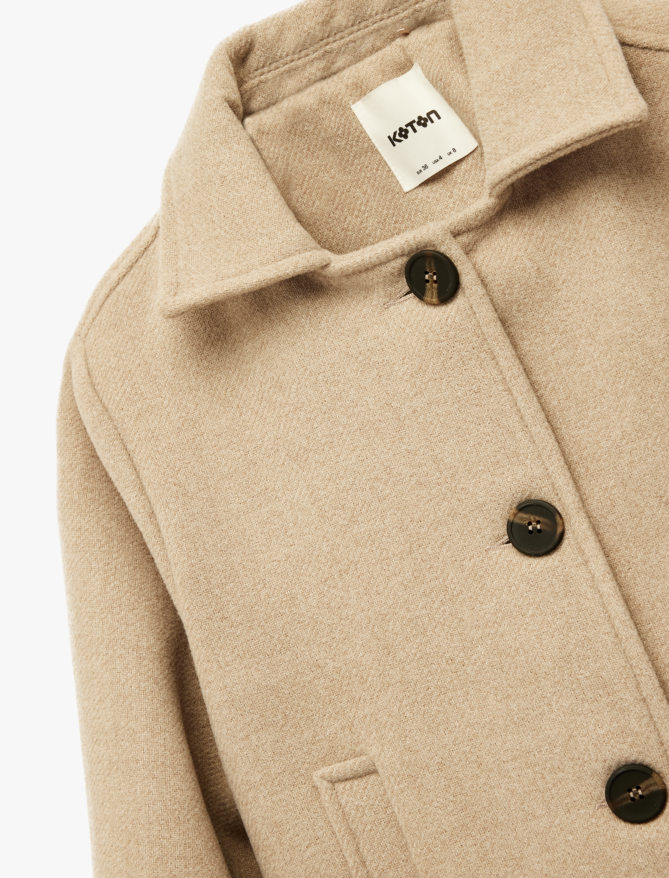   Slim Fit Cepli Düğmeli Uzun Kollu Crop Kaşe Ceket