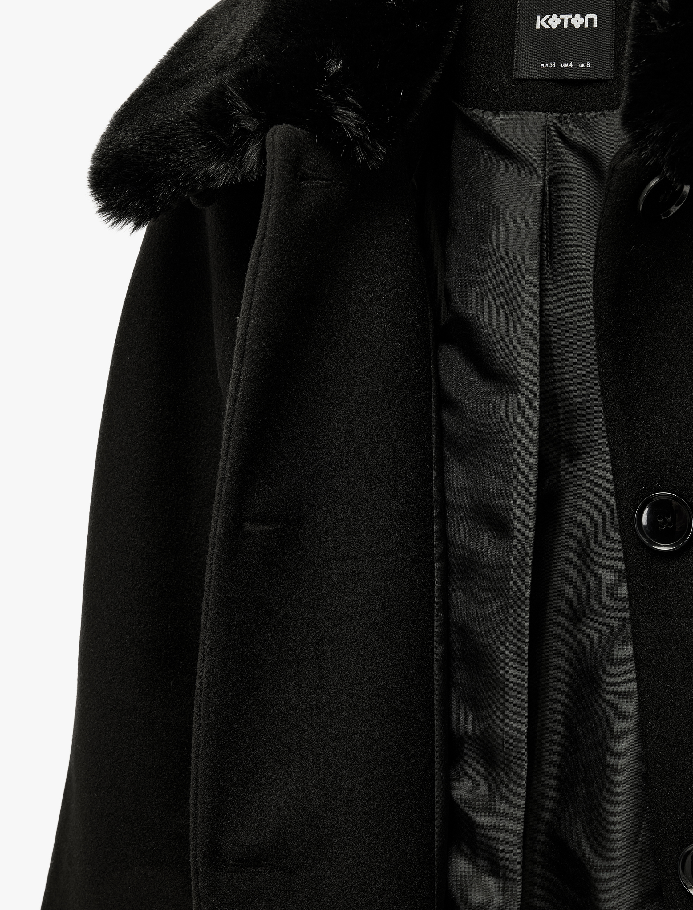   Uzun Kollu Kemerli Düğmeli Çıkarılabilir Suni Kürk Yakalı Kaşe Kaban