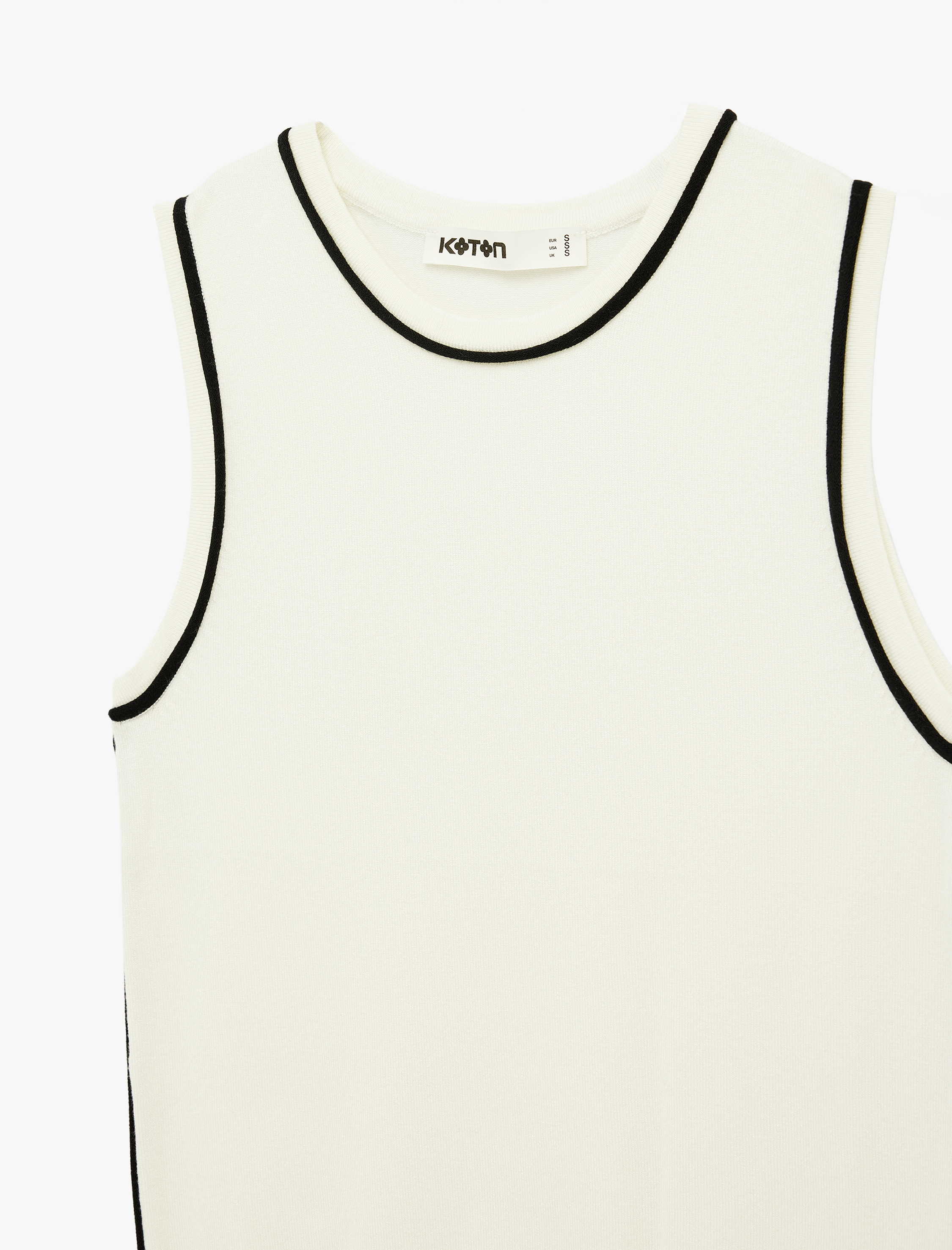   Kontrast Detaylı Bisiklet Yaka Kolsuz Triko Atlet