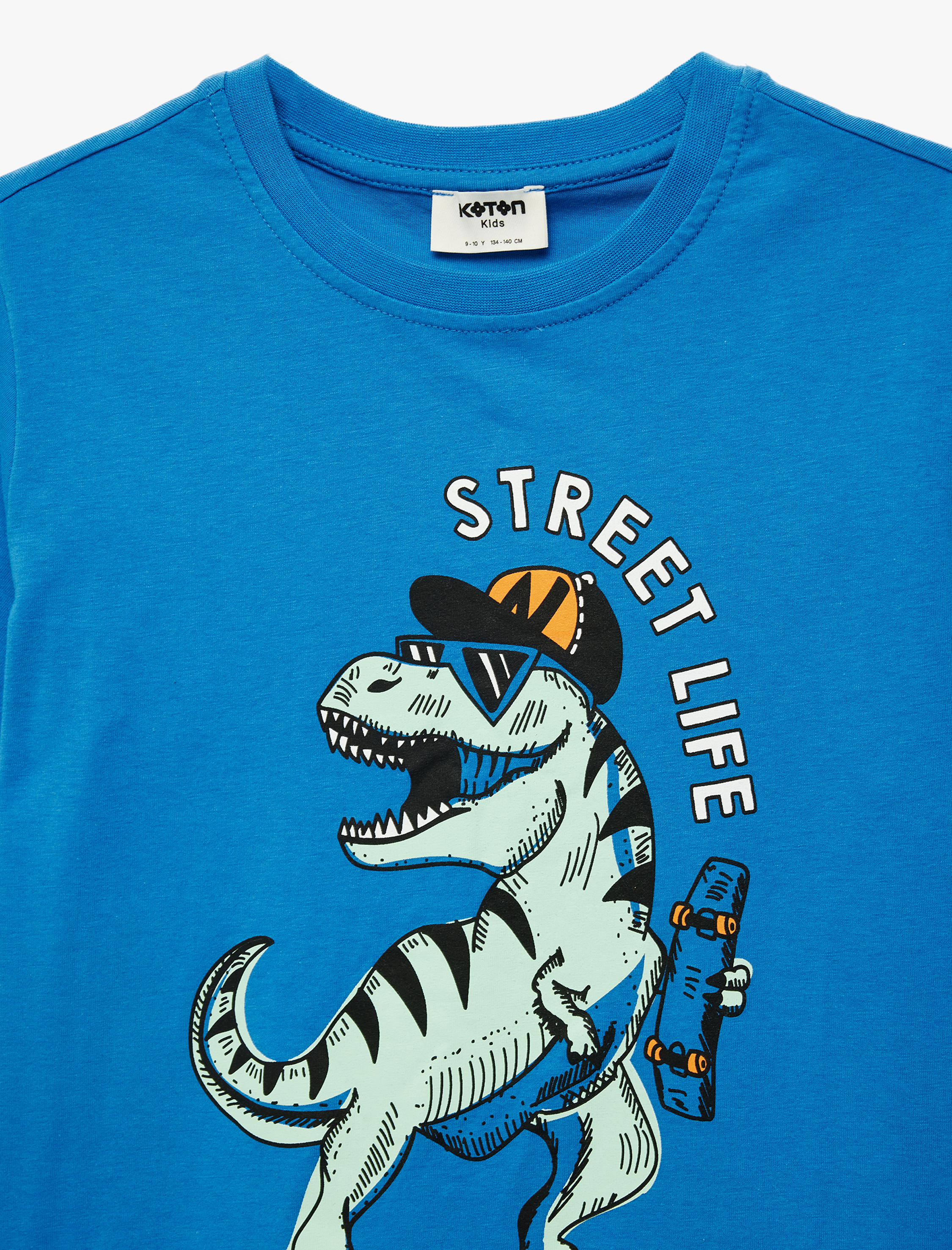  Erkek Çocuk Dinozor Baskılı Kısa Kollu Bisiklet Yaka Pamuklu Tişört