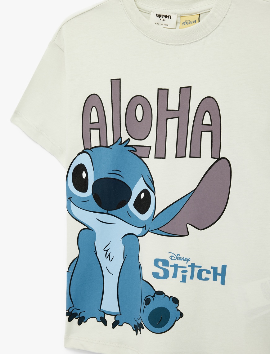 小物 s_rty09 Gri Erkek Çocuk Stitch Baskılı Kısa Kollu Bisiklet Yaka Pamuklu