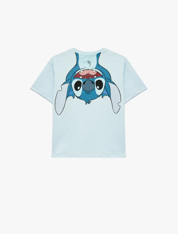 Erkek Çocuk Stitch Baskılı Kısa Kollu Bisiklet Yaka Lisanslı Tişört