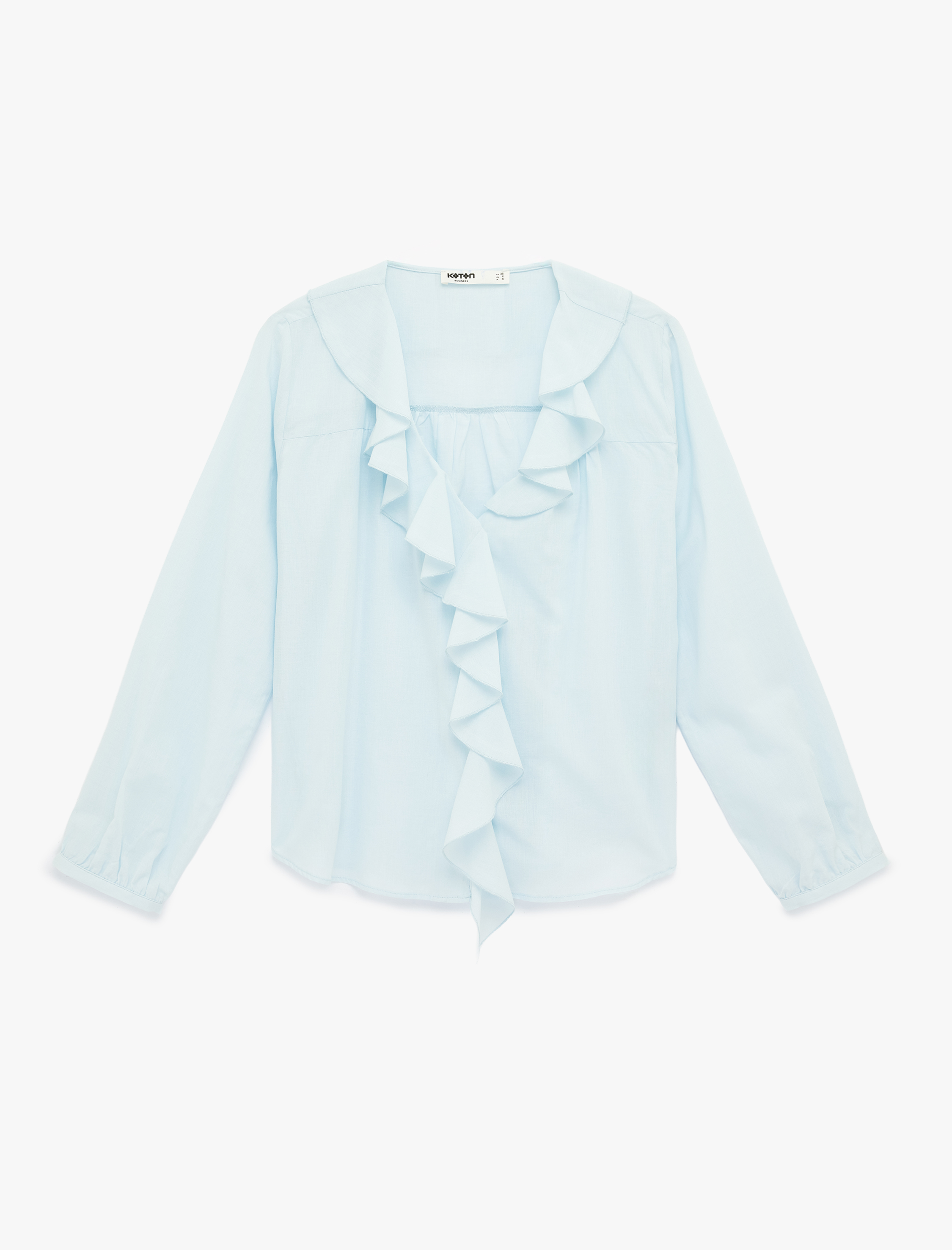   Volanlı Fırfırlı V Yaka Uzun Kollu Pamuklu Gömlek