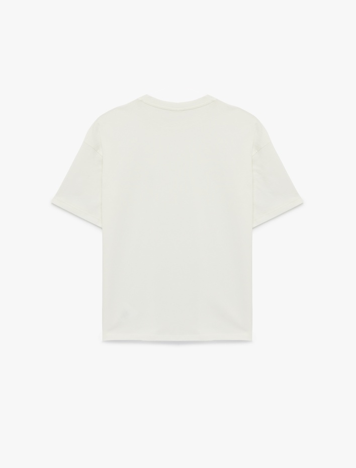  Bisiklet Yaka Kısa Kollu Koala Nakışlı Pamuklu Oversize Tişört