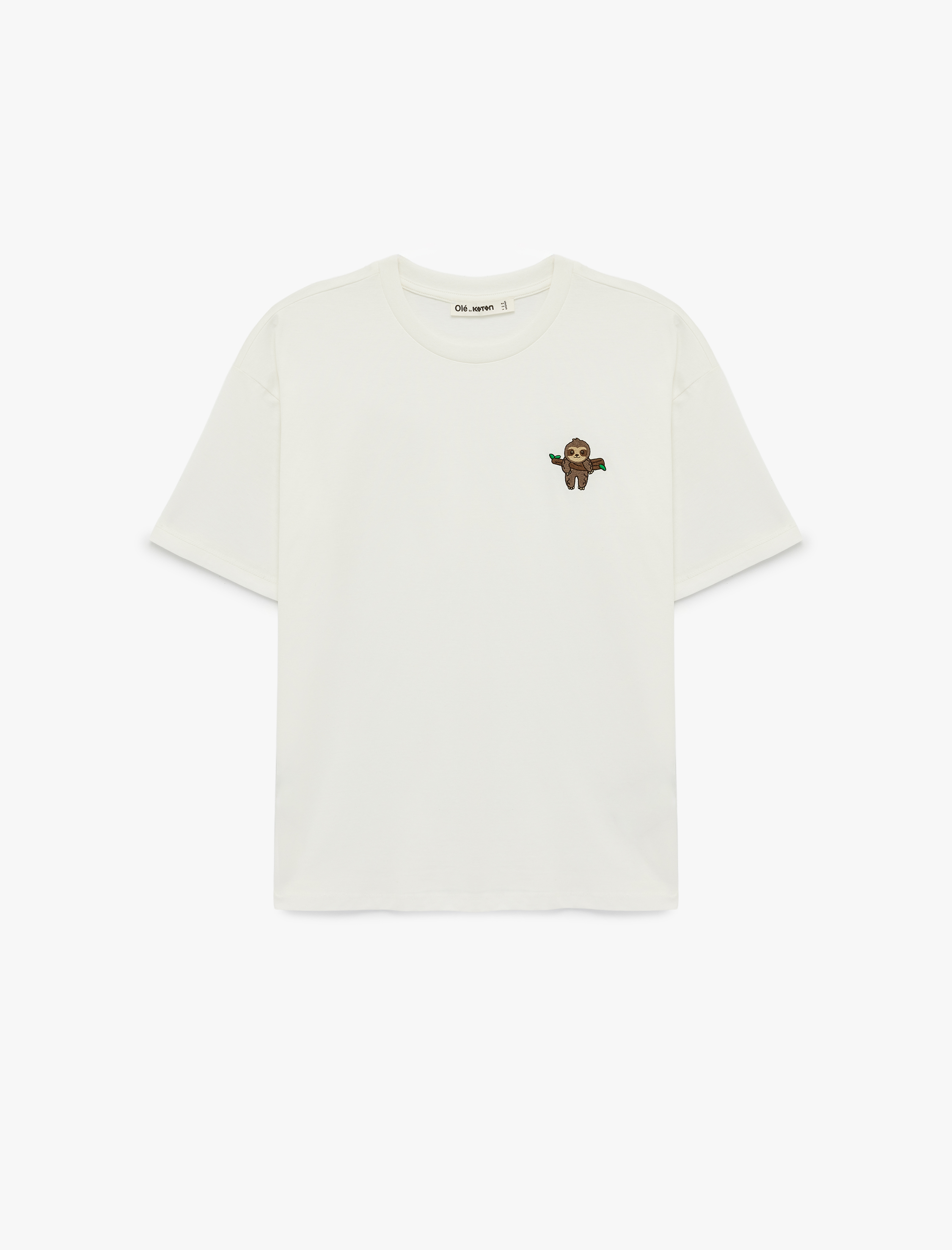   Bisiklet Yaka Kısa Kollu Koala Nakışlı Pamuklu Oversize Tişört