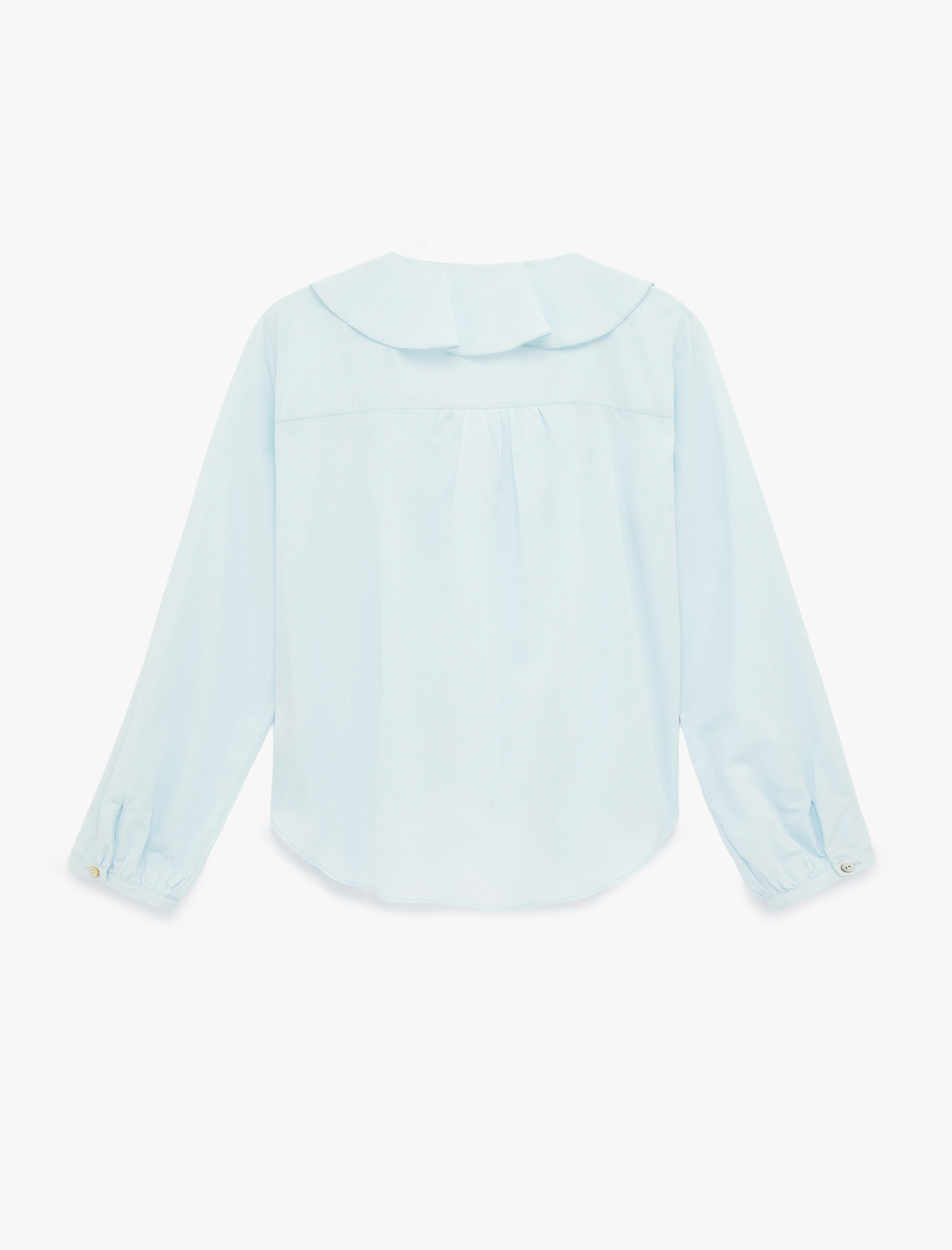   Volanlı Fırfırlı V Yaka Uzun Kollu Pamuklu Gömlek