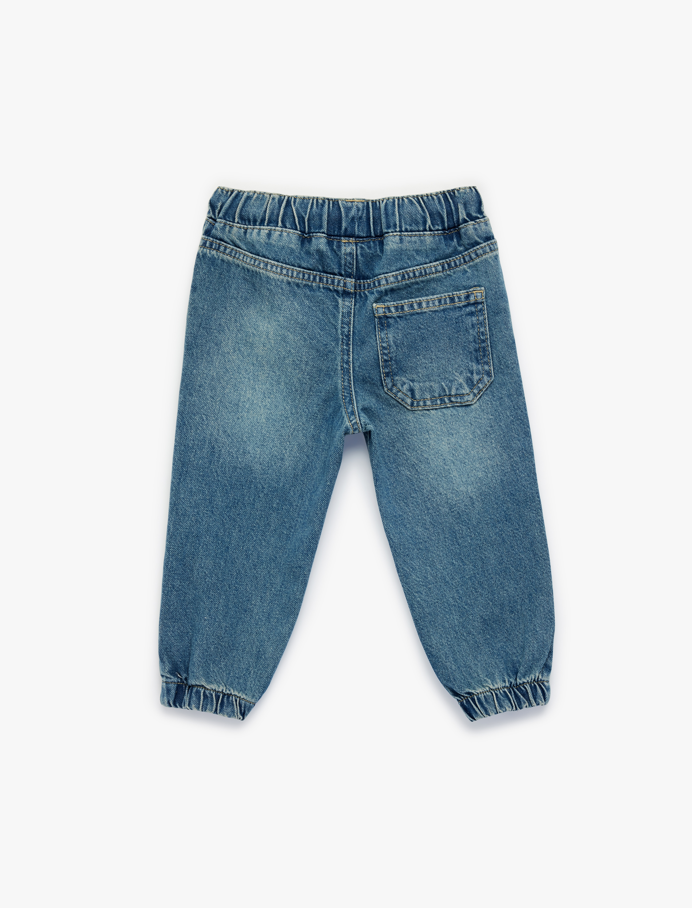  Erkek Bebek Pamuklu Beli Bağcıklı Lastikli Cepli Jogger Denim Pantolon