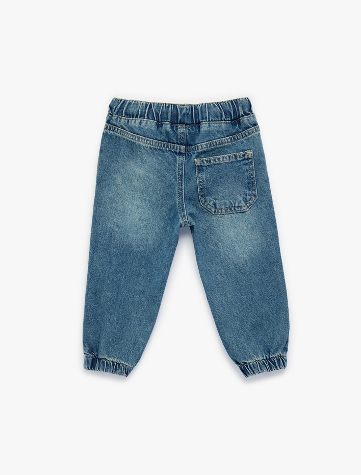 Erkek Bebek Pamuklu Beli Bağcıklı Lastikli Cepli Jogger Denim Pantolon