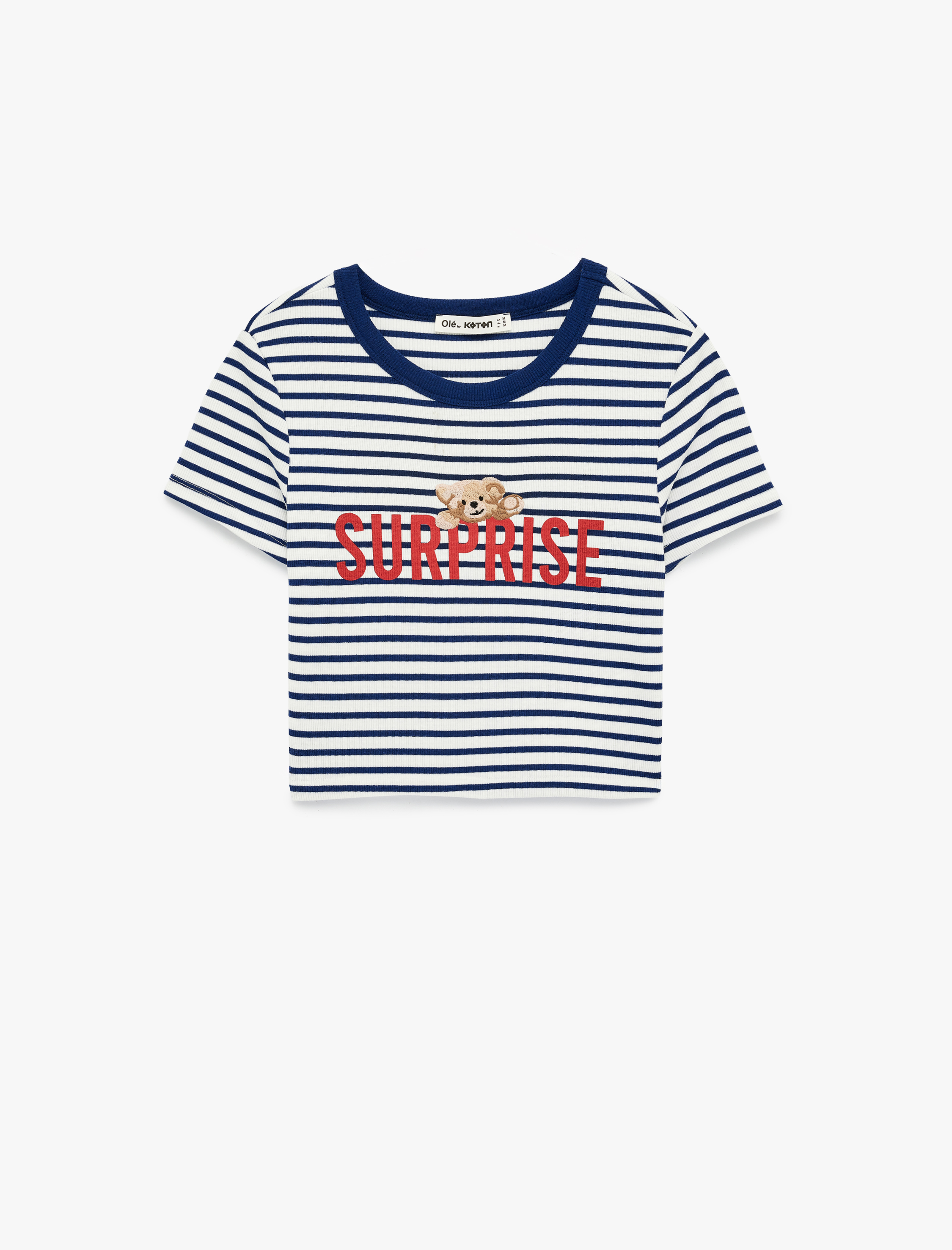   Slim Fit Kısa Kollu Bisiklet Yaka Ayıcık Baskılı Tişört