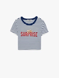 Slim Fit Kısa Kollu Bisiklet Yaka Ayıcık Baskılı Tişört