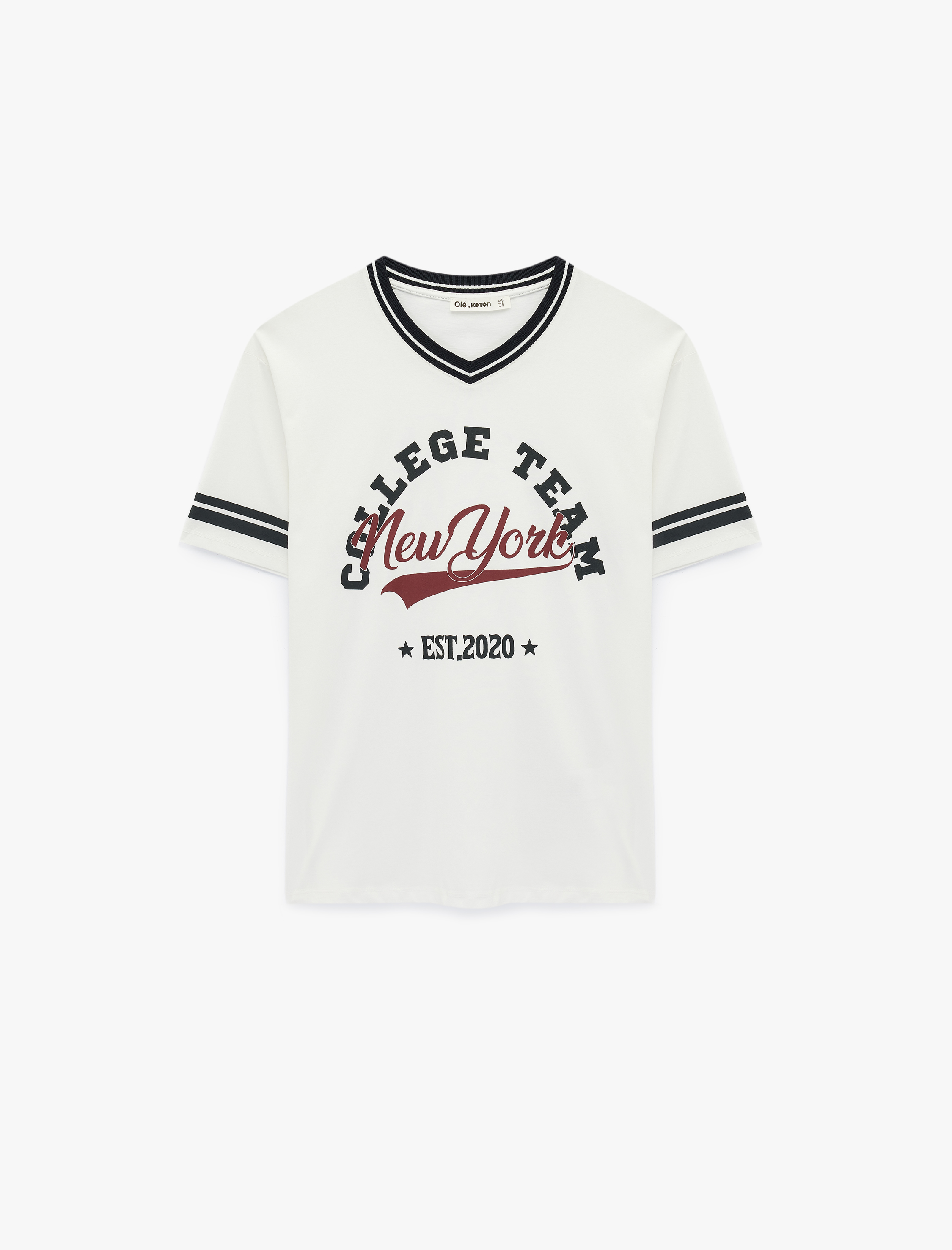   Yarım Kollu Biyeli V Yaka Baskılı Oversize Tişört