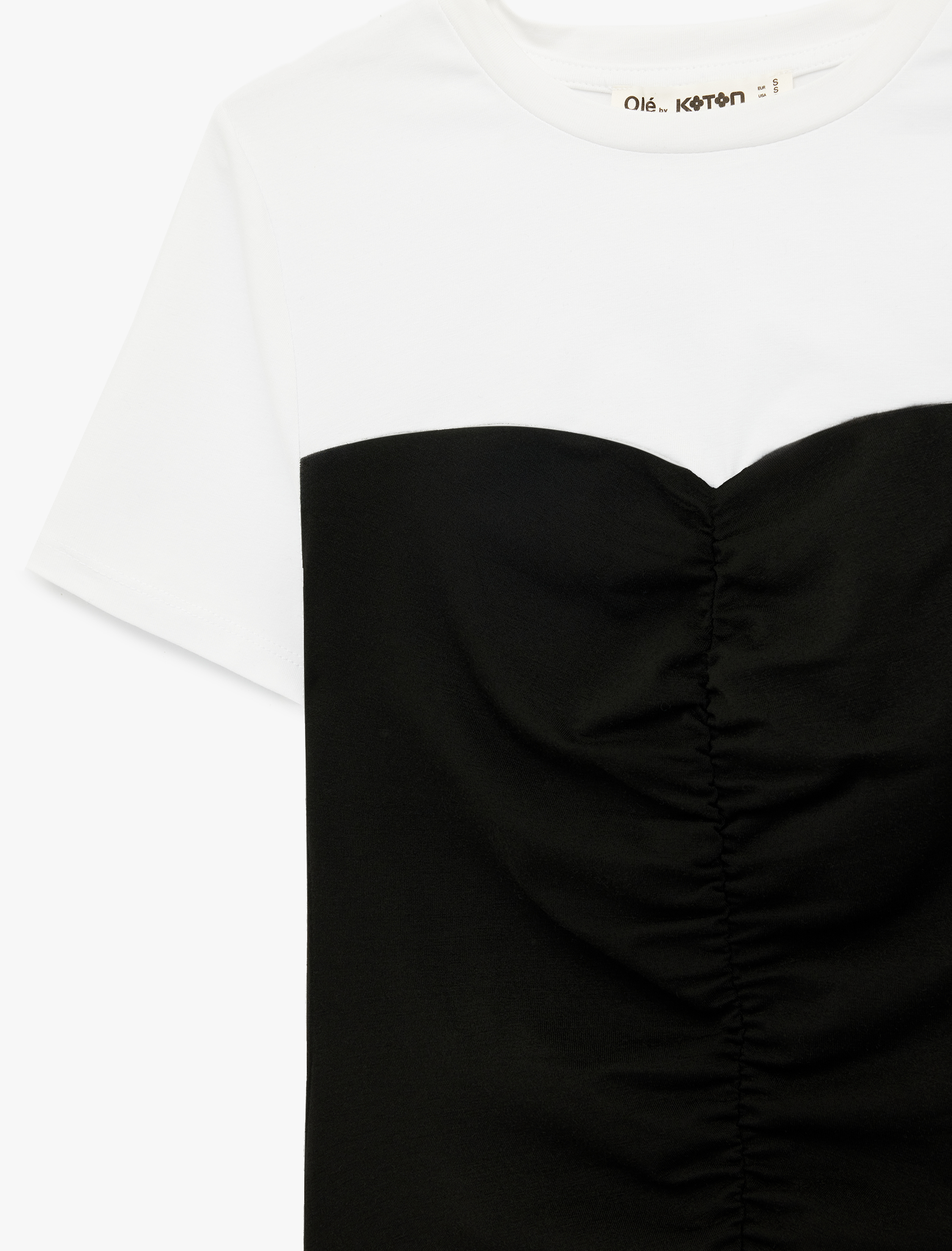   Renk Bloklu Viskon Karışımlı Kısa Kollu Bisiklet Yaka Tişört