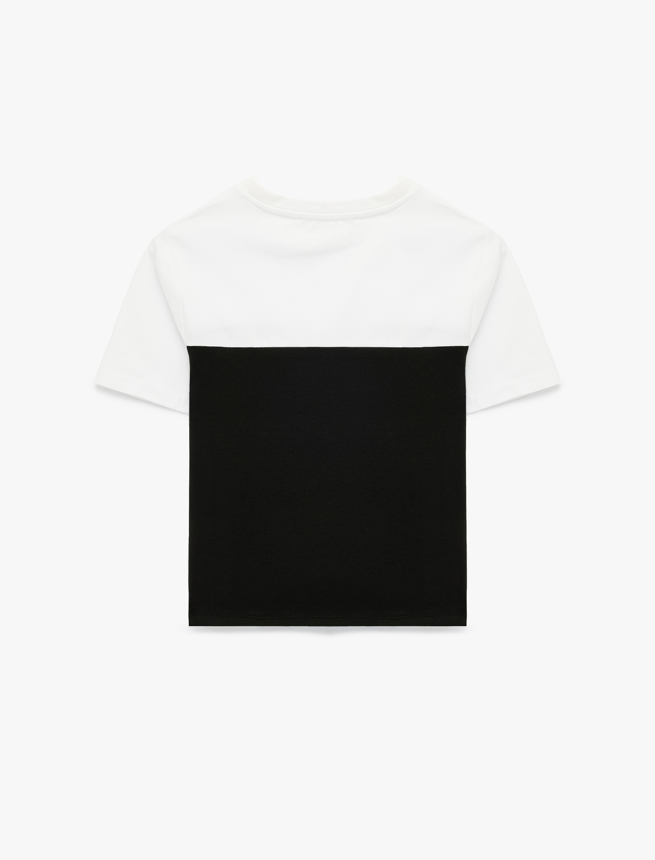   Renk Bloklu Viskon Karışımlı Kısa Kollu Bisiklet Yaka Tişört