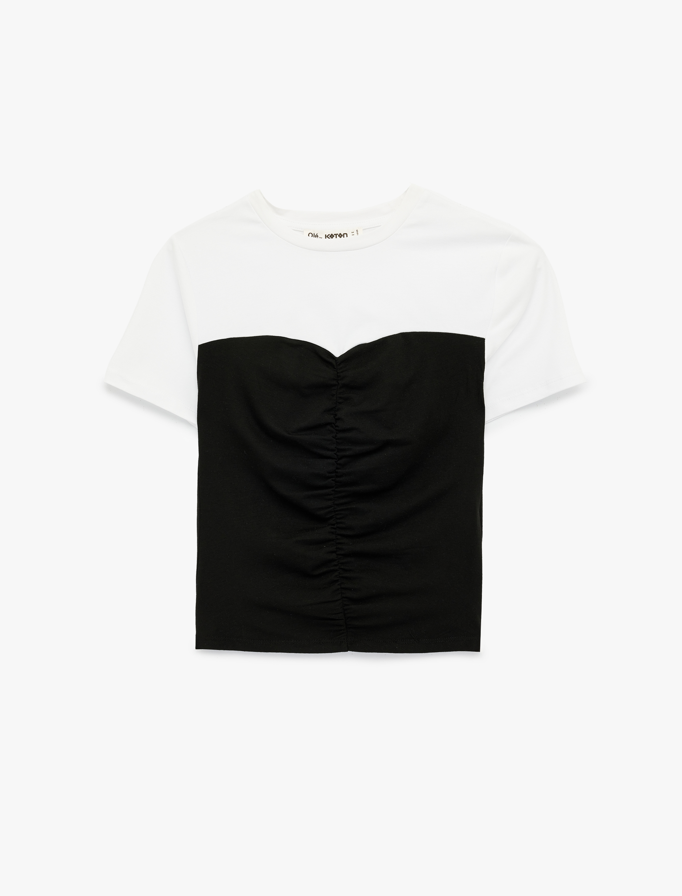   Renk Bloklu Viskon Karışımlı Kısa Kollu Bisiklet Yaka Tişört