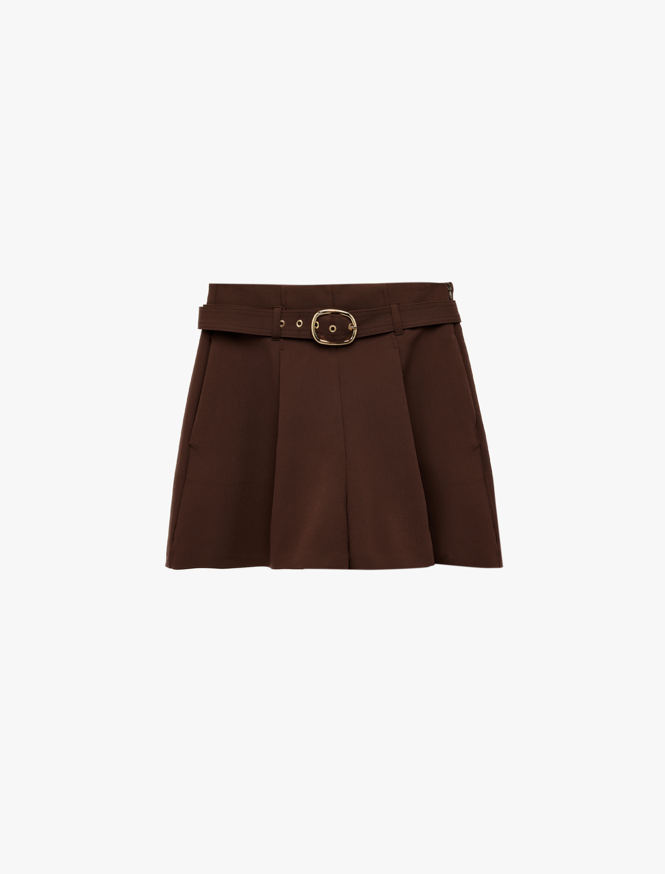   Pile Detaylı Kemer Detaylı Mini Şort