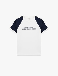 Rahat Kalıp Kısa Kollu Bisiklet Yaka Baskılı Spor Tişört