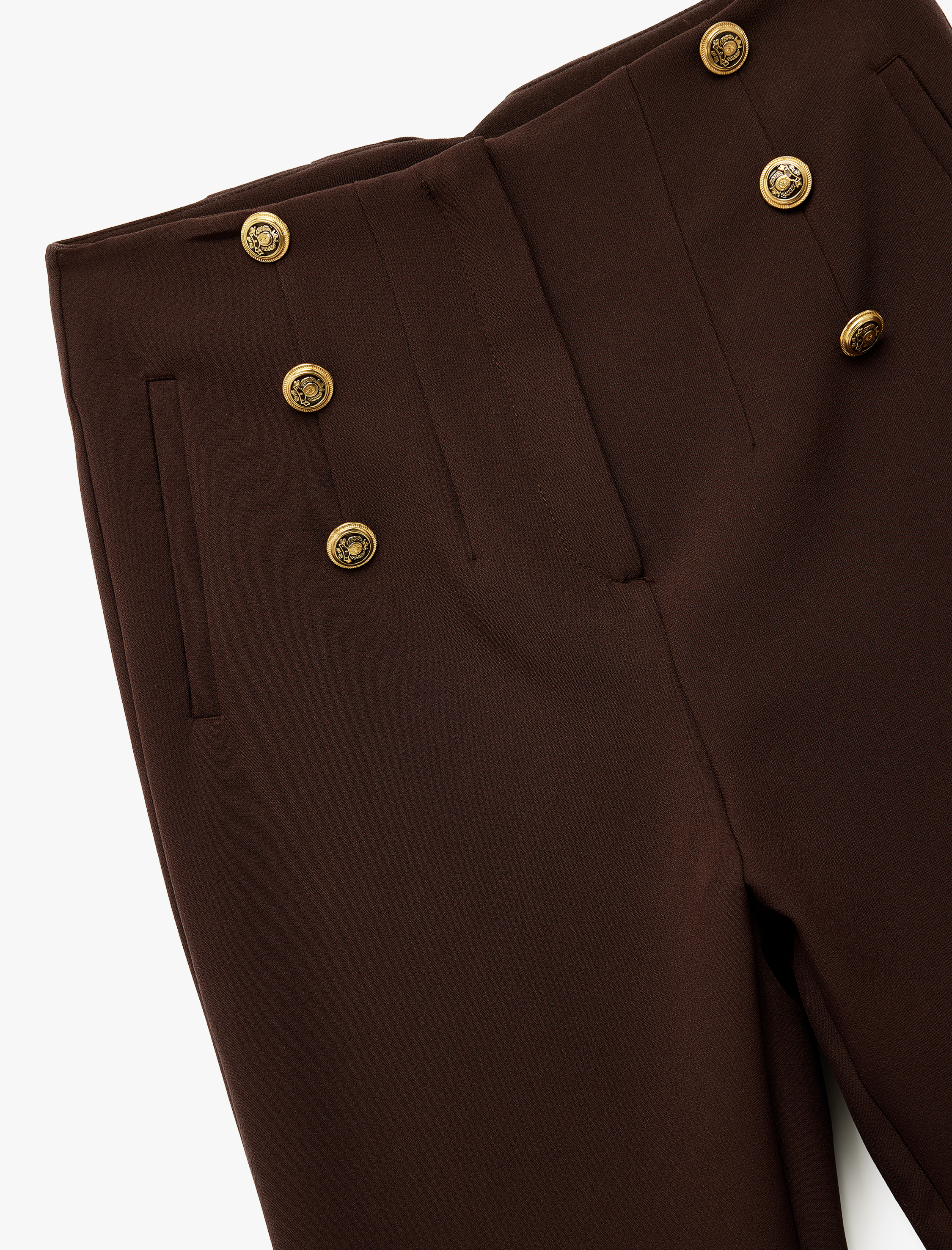   Cepli Yüksek Bel Düğme Detaylı Slim Fit Düz Paça Kumaş Pantolon