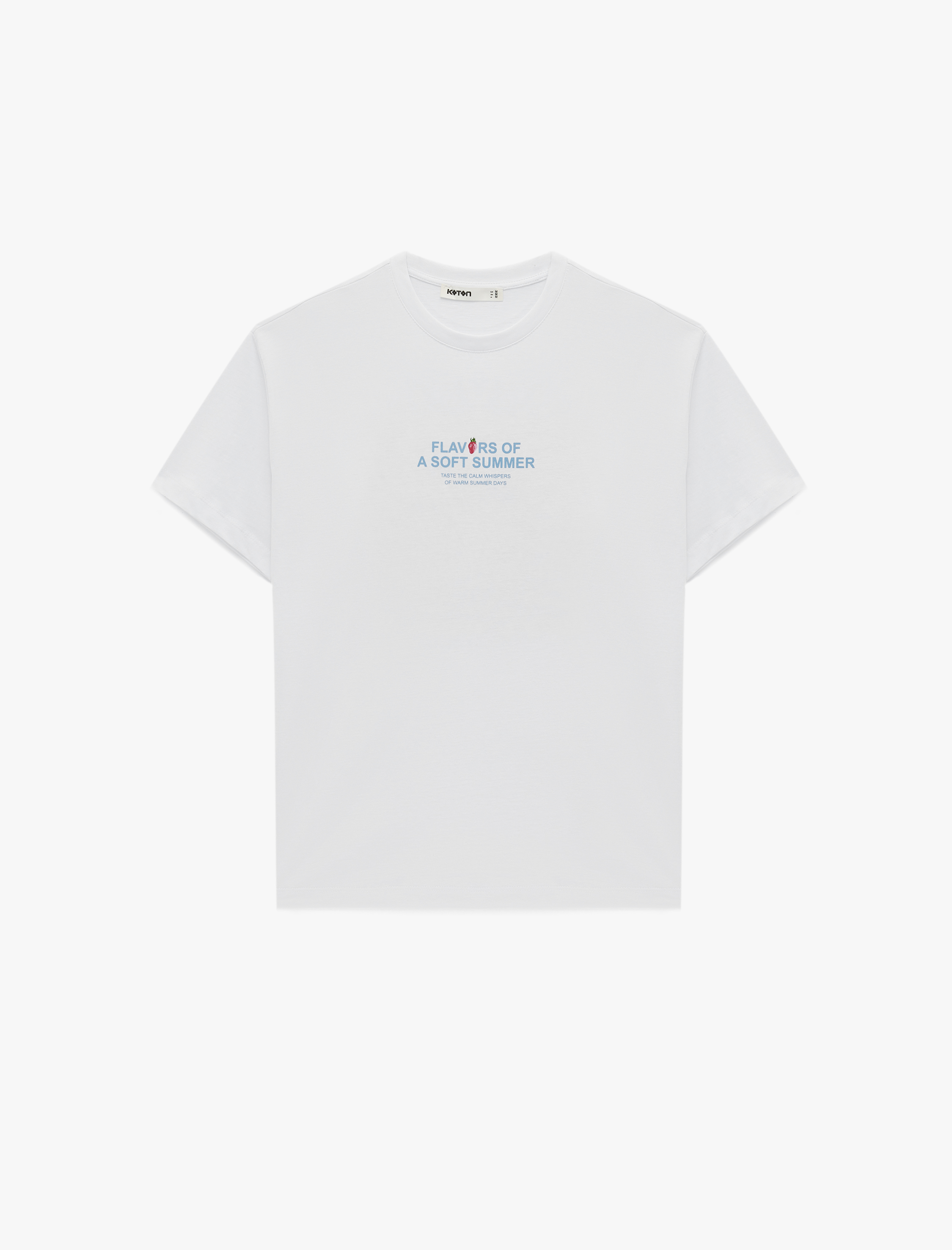   Pamuklu Kısa Kollu Bisiklet Yaka Arkası Çilek Baskılı Tişört