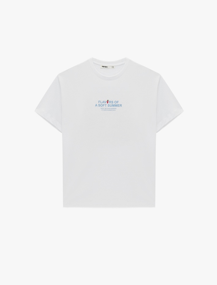  Pamuklu Kısa Kollu Bisiklet Yaka Arkası Çilek Baskılı Tişört