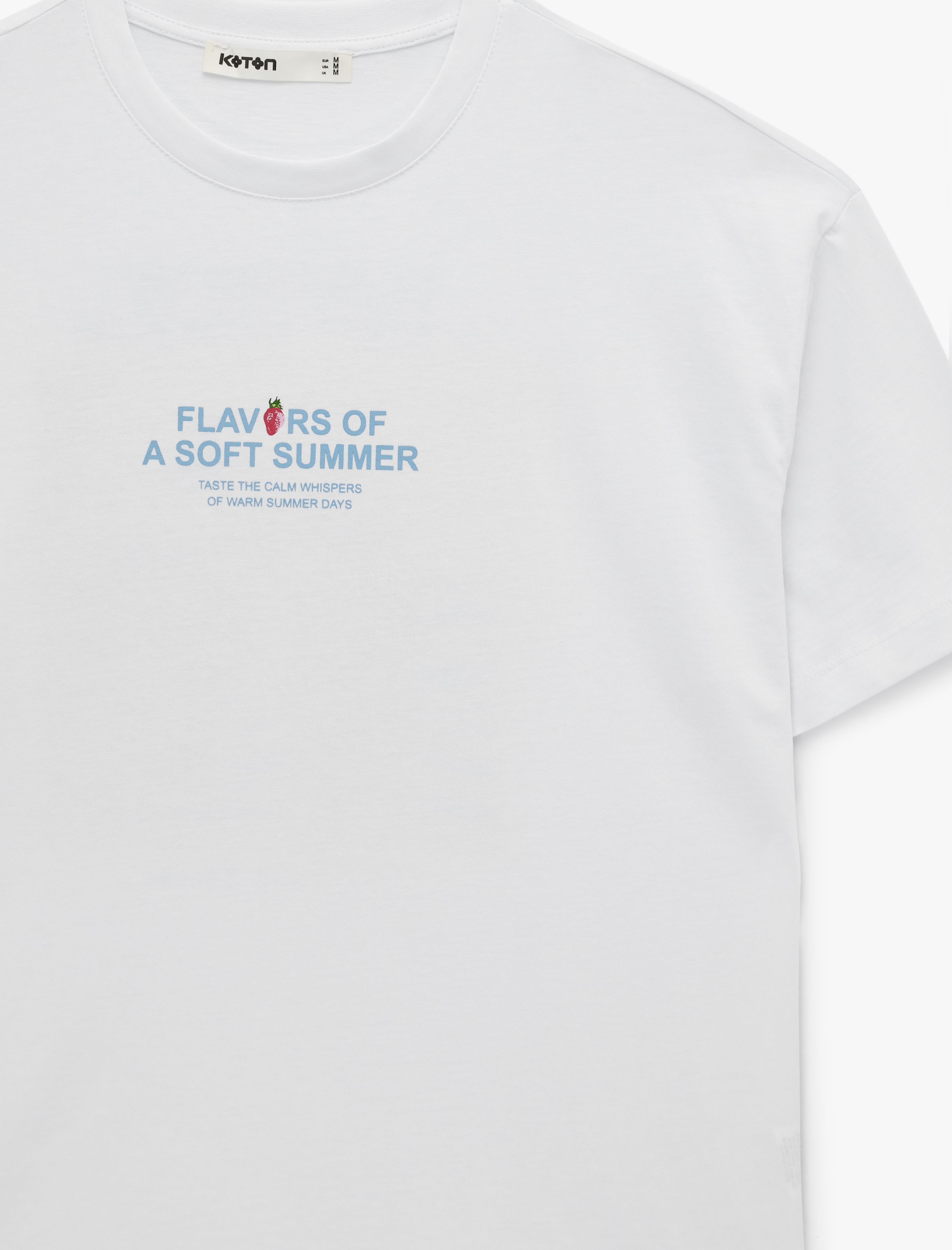   Pamuklu Kısa Kollu Bisiklet Yaka Arkası Çilek Baskılı Tişört