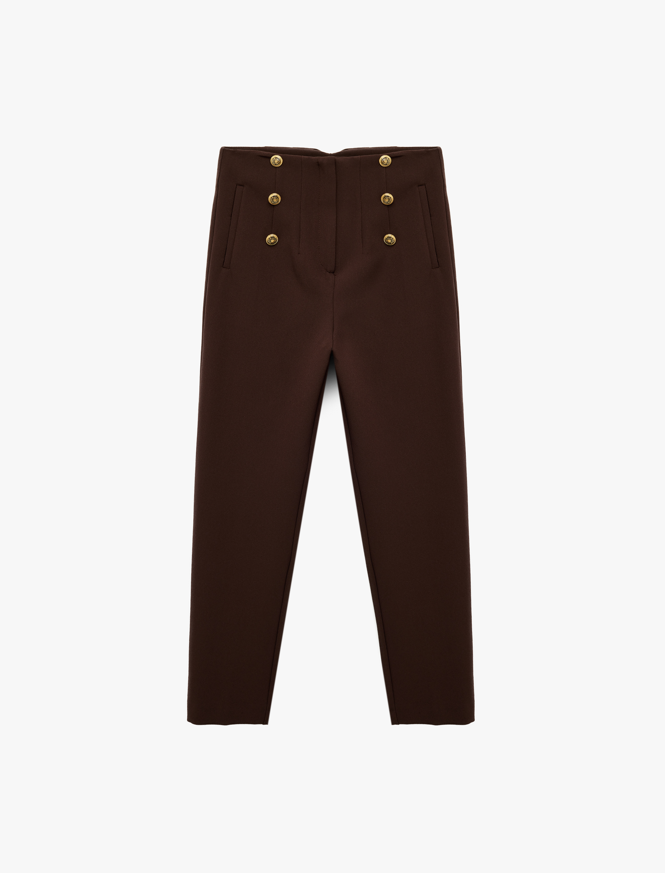   Cepli Yüksek Bel Düğme Detaylı Slim Fit Düz Paça Kumaş Pantolon