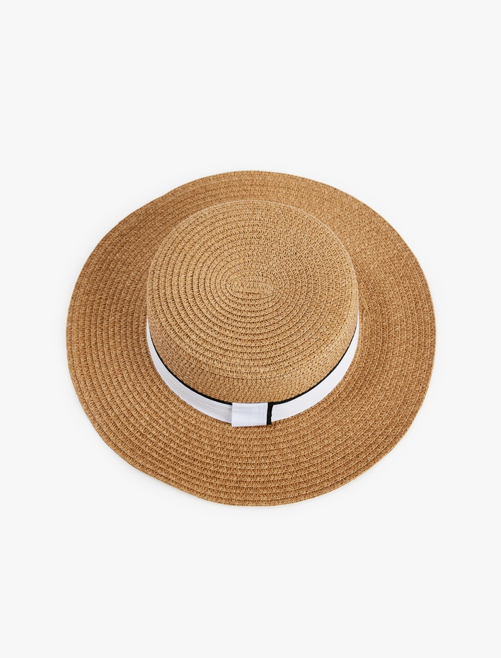 Kadın Bant Detaylı Hasır Şapka