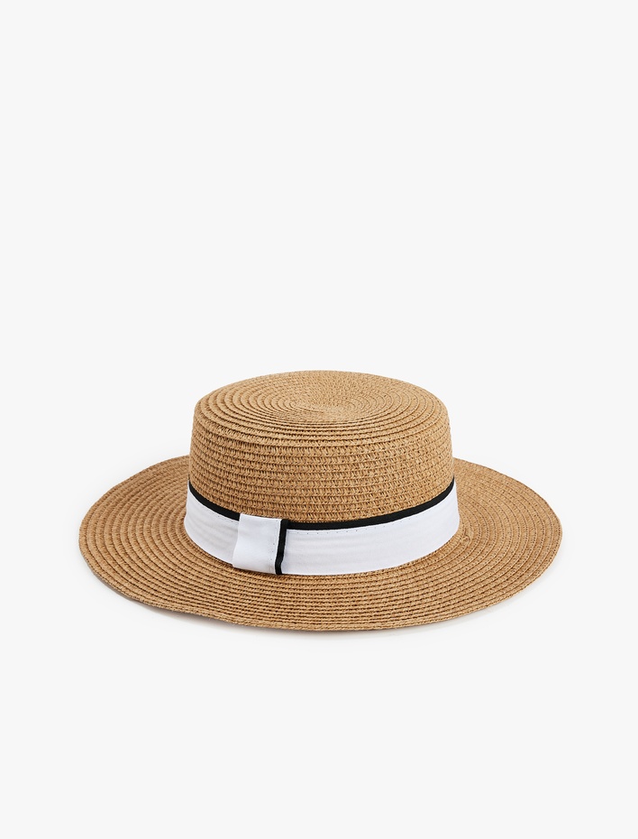 Kadın Bant Detaylı Hasır Şapka