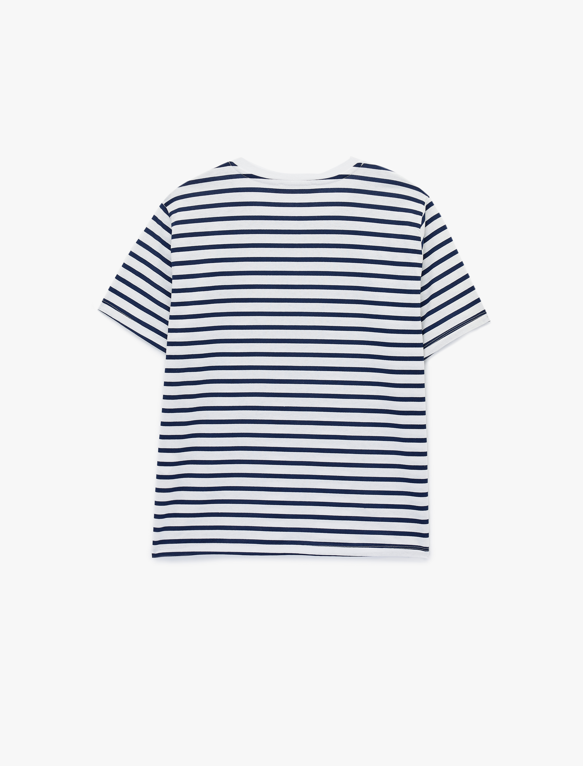   Pamuklu Kısa Kollu Bisiklet Yaka Çizgili Tişört