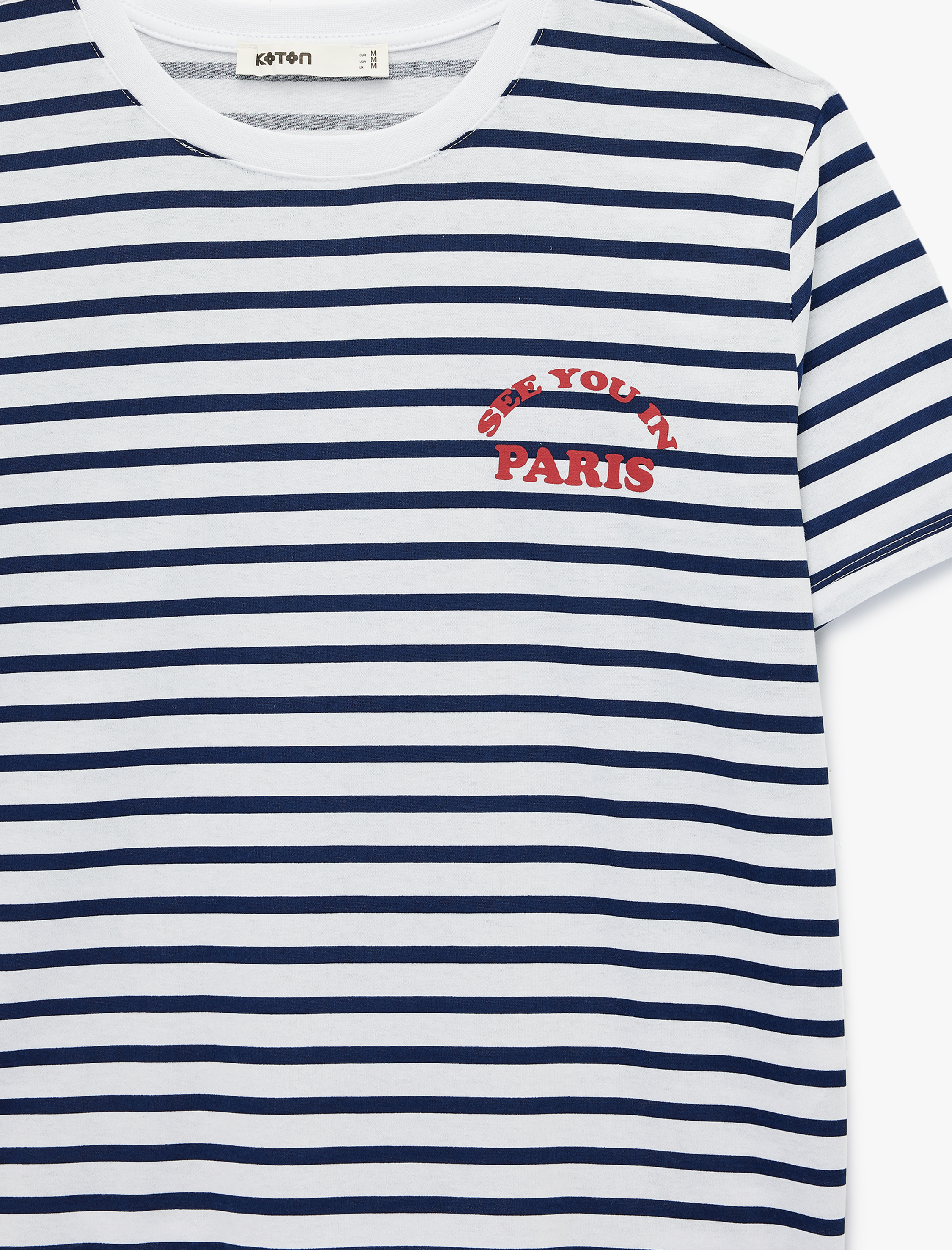   Pamuklu Kısa Kollu Bisiklet Yaka Çizgili Tişört