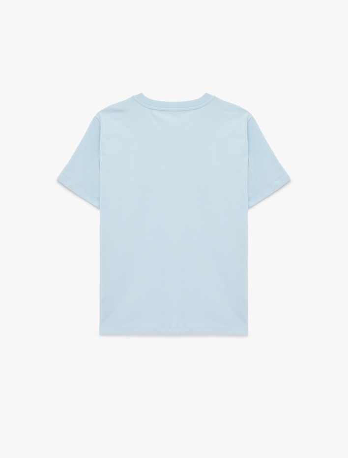  Pamuklu Kısa Kollu Bisiklet Yaka Baskılı Tişört