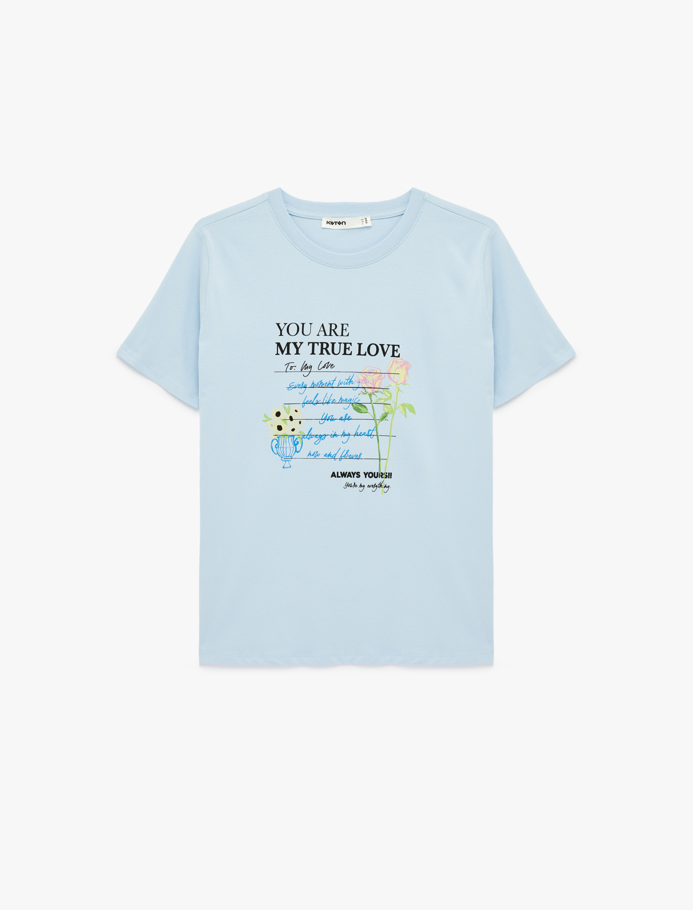   Pamuklu Kısa Kollu Bisiklet Yaka Baskılı Tişört