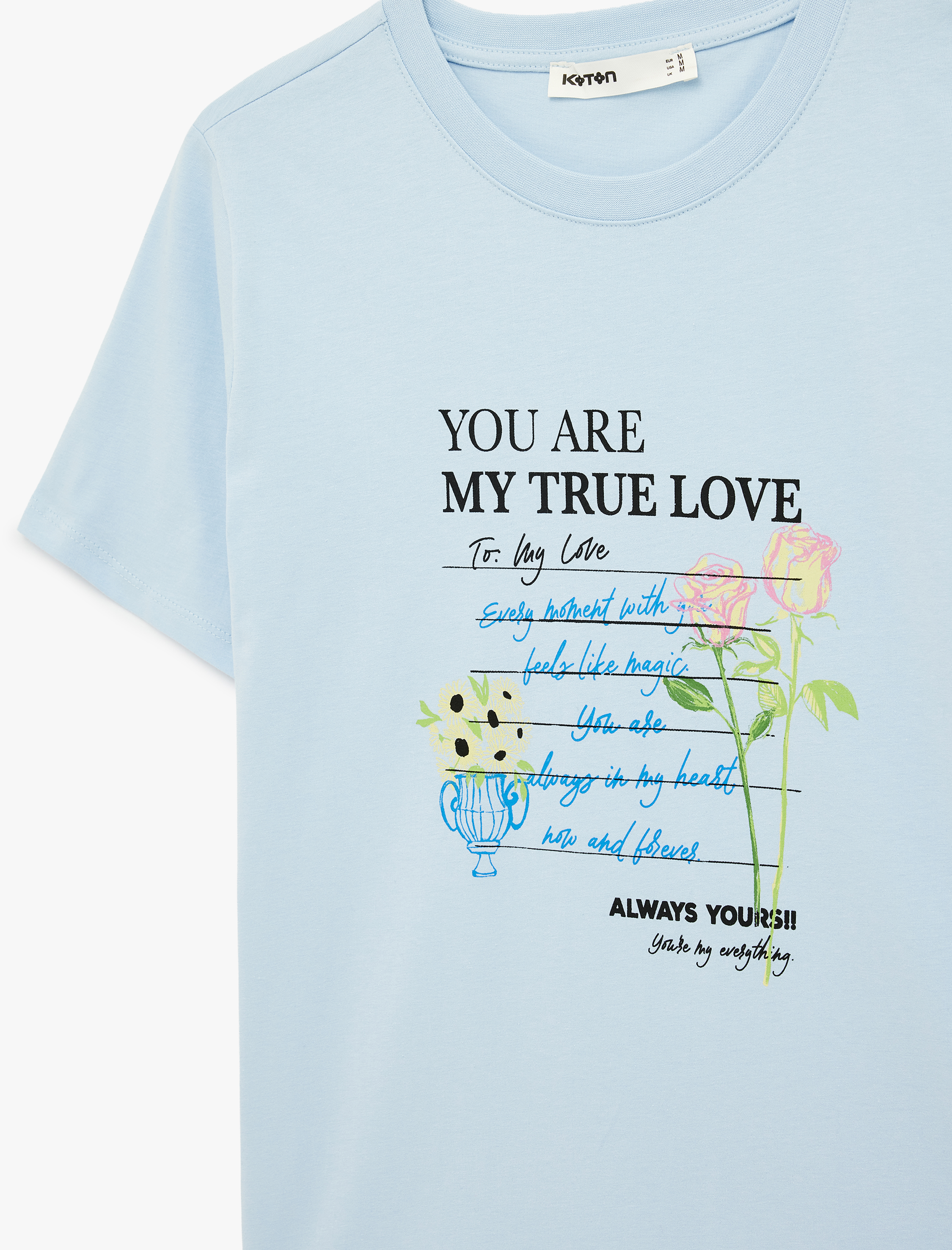   Pamuklu Kısa Kollu Bisiklet Yaka Baskılı Tişört