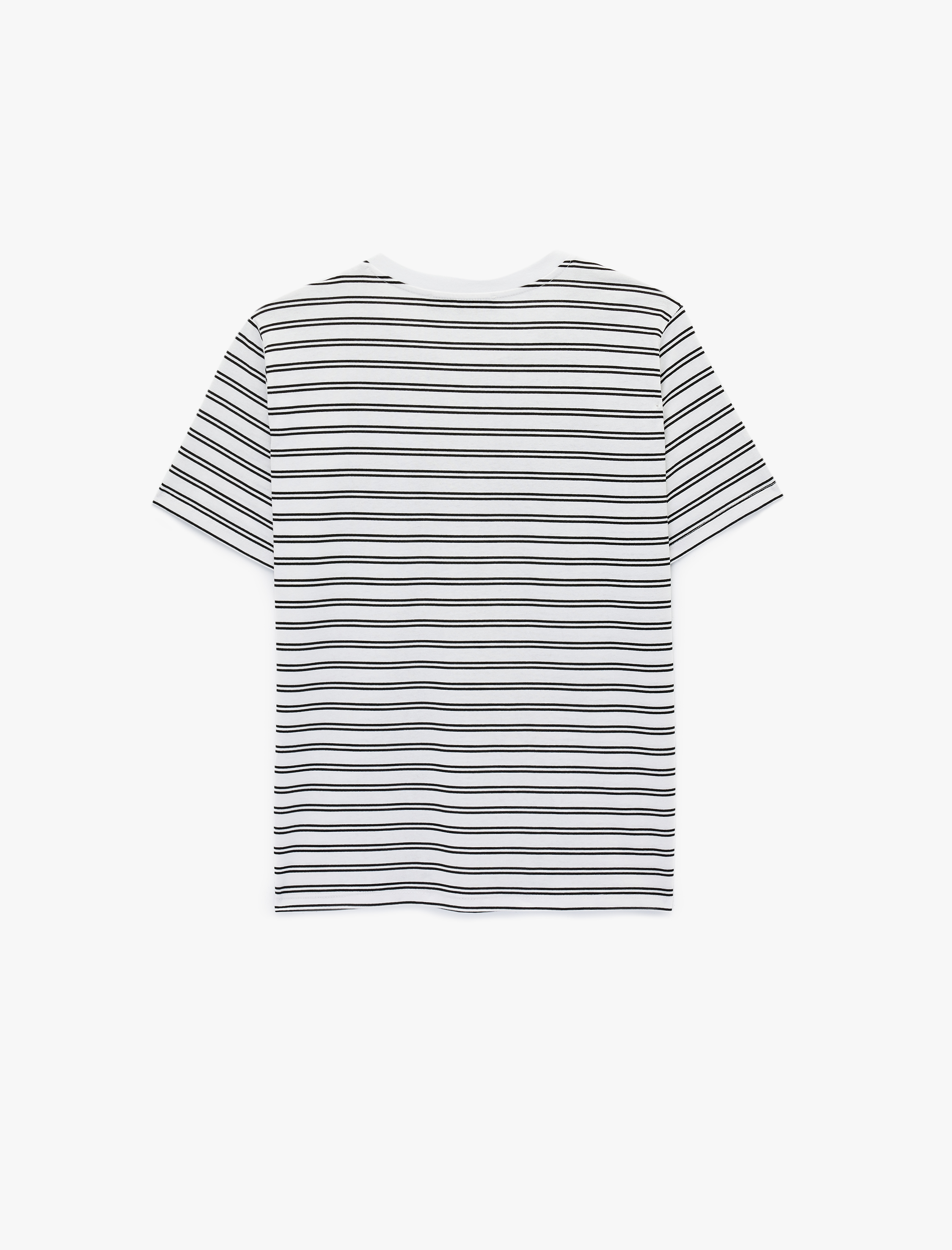   Pamuklu Kısa Kollu Bisiklet Yaka Baskılı Taşlı Çizgili Tişört