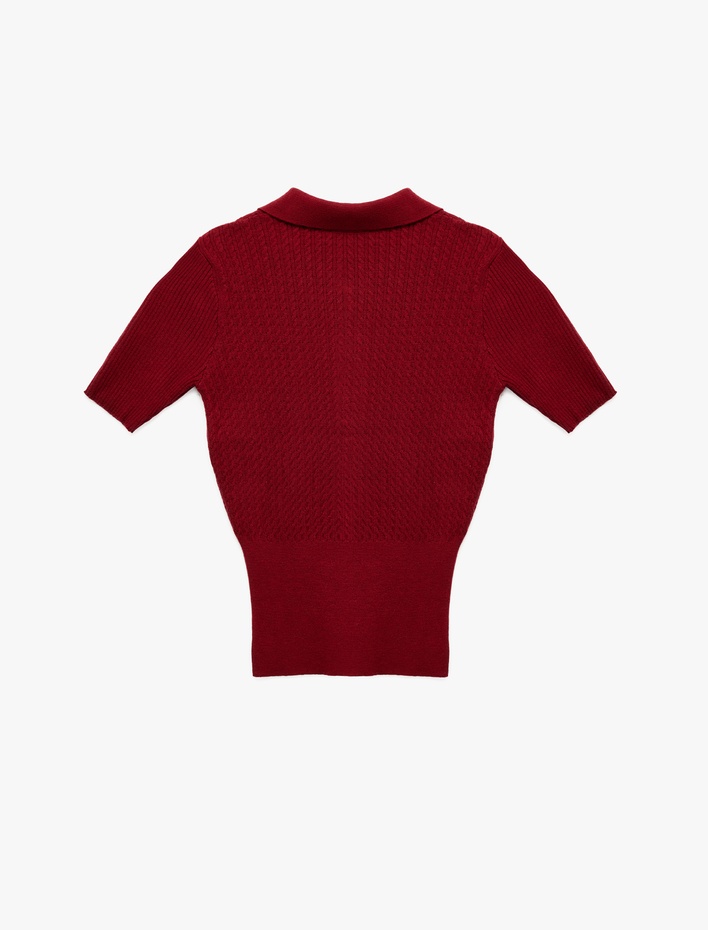  Koton X Melis Ağazat - Kısa Kollu Düğmeli Polo Yaka Saç Örgü Kazak