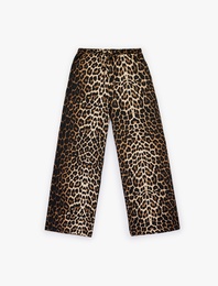 Beli Bağcıklı Cepli Leopar Desenli Geniş Paça Pantolon