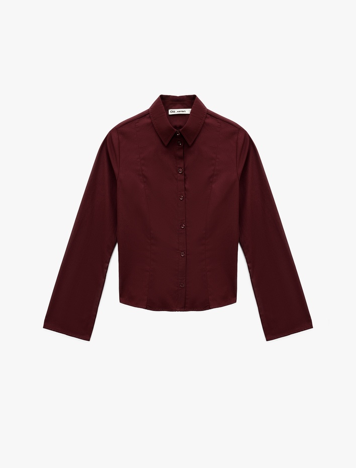  Pamuklu Uzun Kollu Slim Fit Düğmeli Klasik Yaka Gömlek